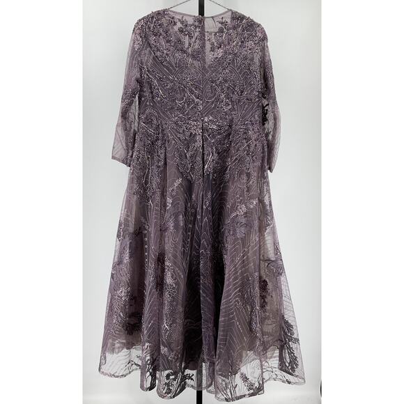 Mac Duggal Beaded Floral Grey Polyester A-Line Cocktail Dress Size 14 - Picture 4 of 5